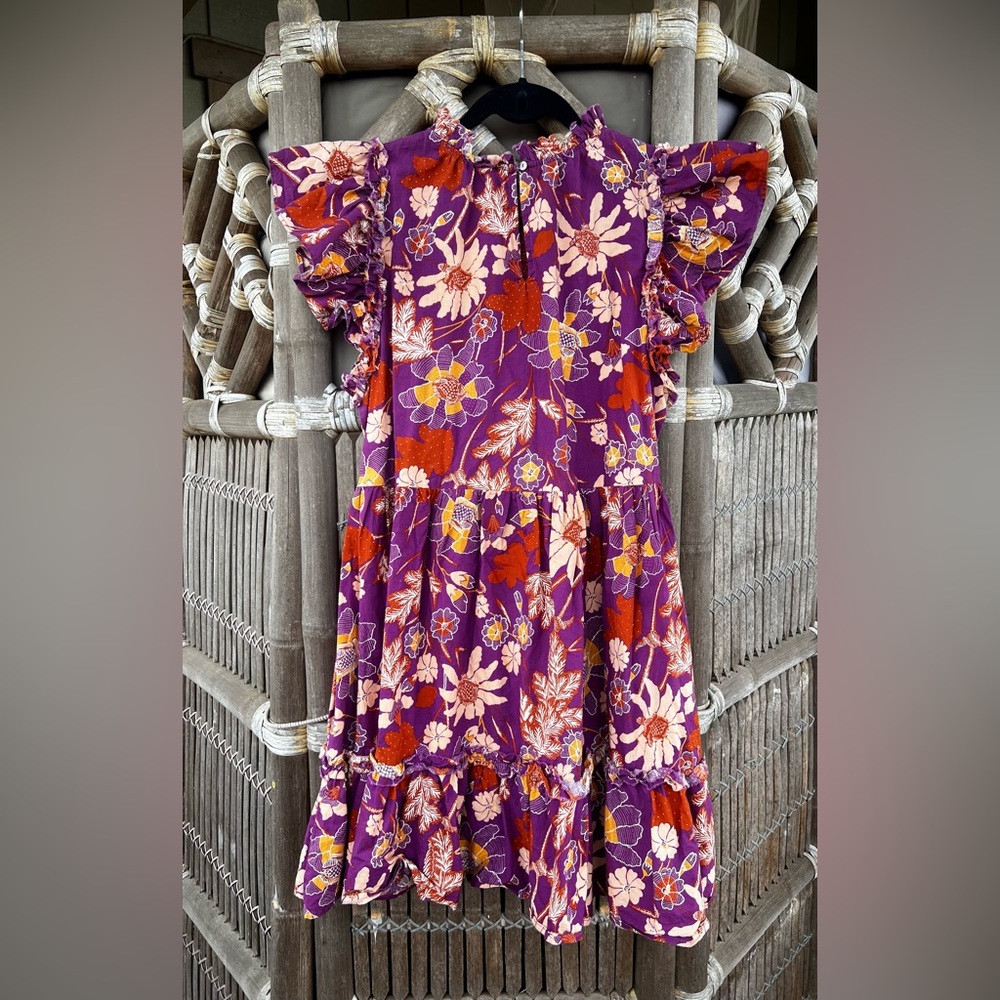 House of Harlow Vibrant Floral Cotton Dress with Flutter Sleeves Size Large